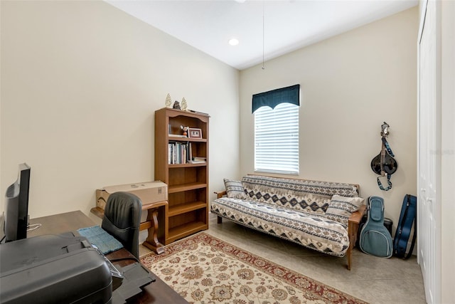 home office featuring light tile patterned floors