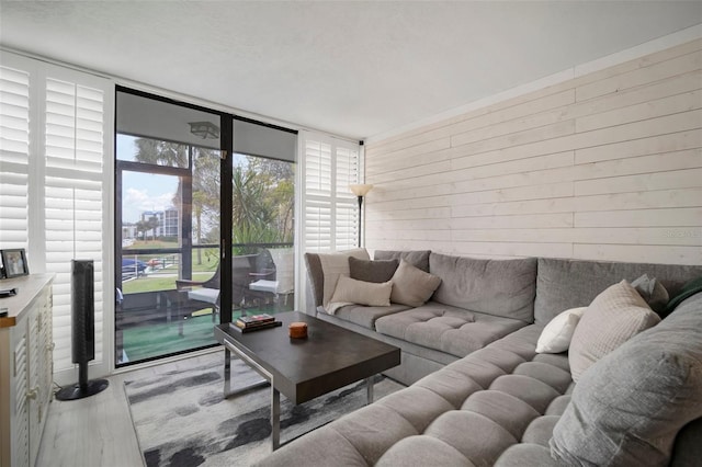 living room with light hardwood / wood-style flooring