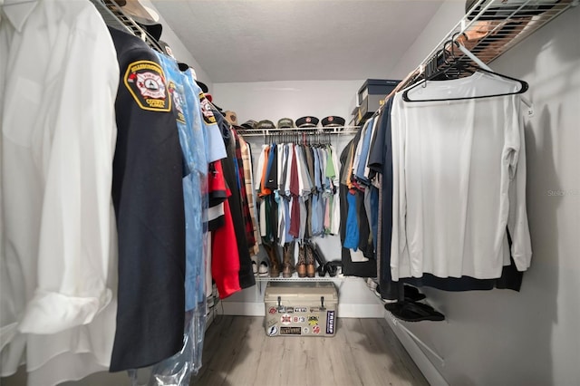 walk in closet with hardwood / wood-style flooring