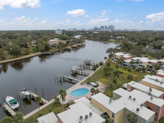 aerial view with a water view