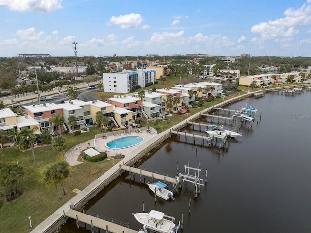 bird's eye view featuring a water view