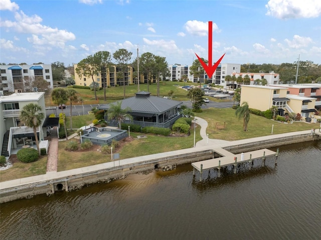 aerial view with a water view