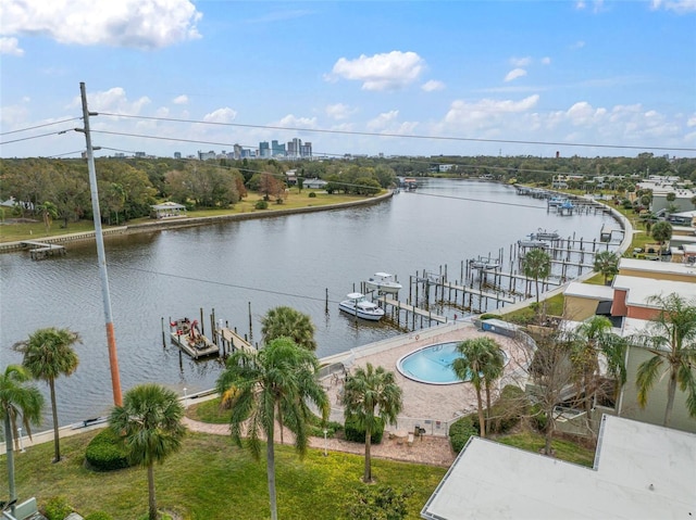 bird's eye view featuring a water view