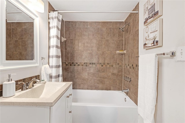 bathroom with vanity and shower / bath combo