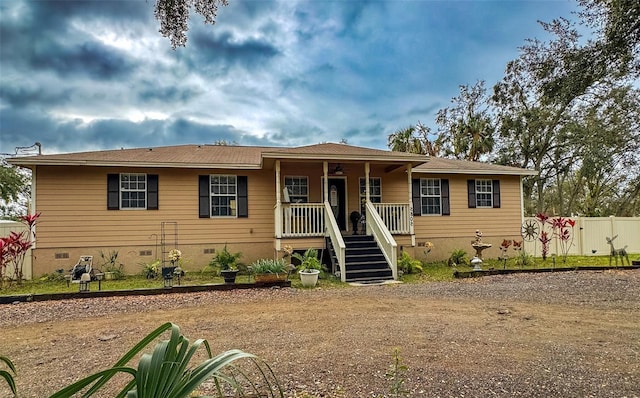 view of front facade featuring covered porch