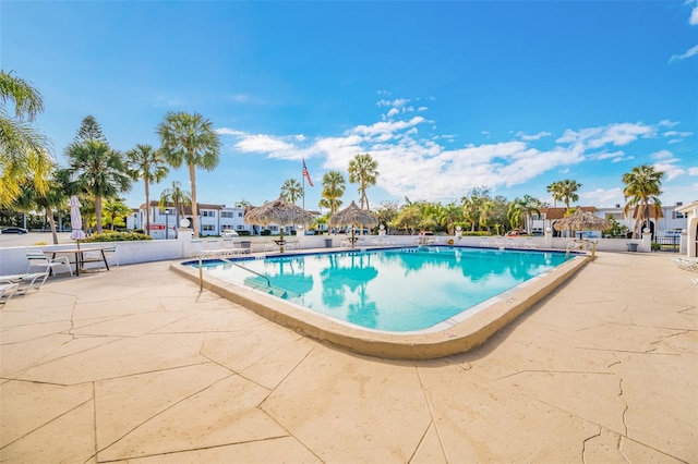 view of swimming pool with a patio