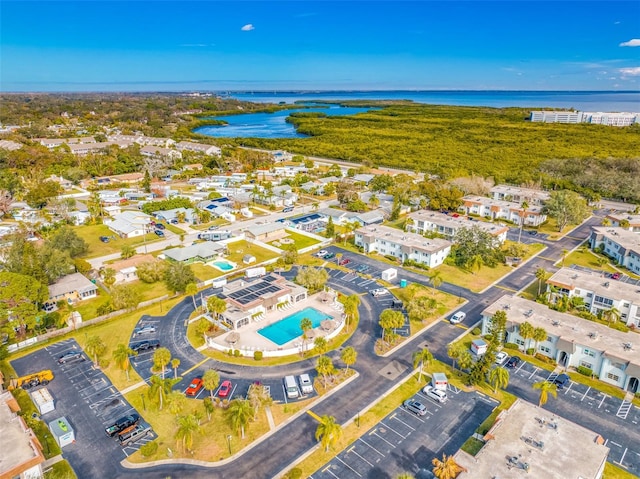 aerial view featuring a water view