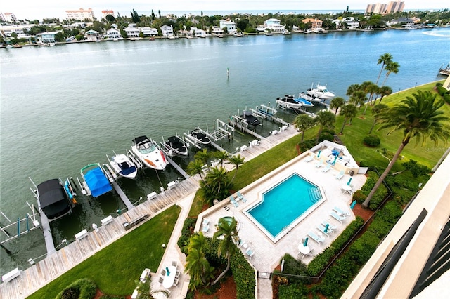 bird's eye view featuring a water view