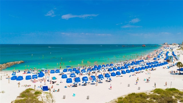 property view of water featuring a beach view