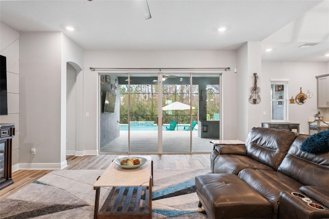 living room featuring light wood-type flooring