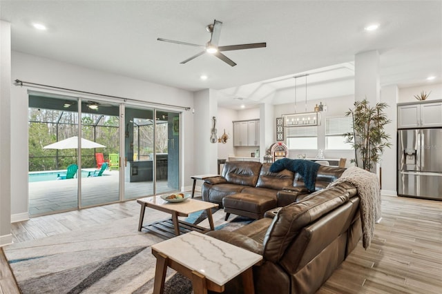 living room with ceiling fan