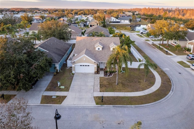 view of aerial view at dusk