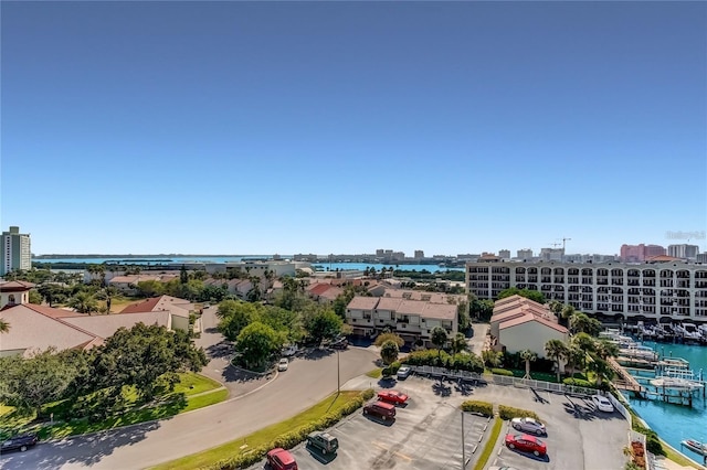 bird's eye view featuring a water view