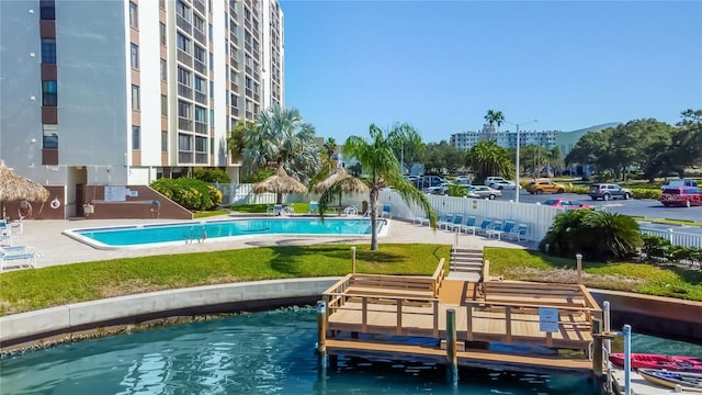 view of swimming pool with a patio area