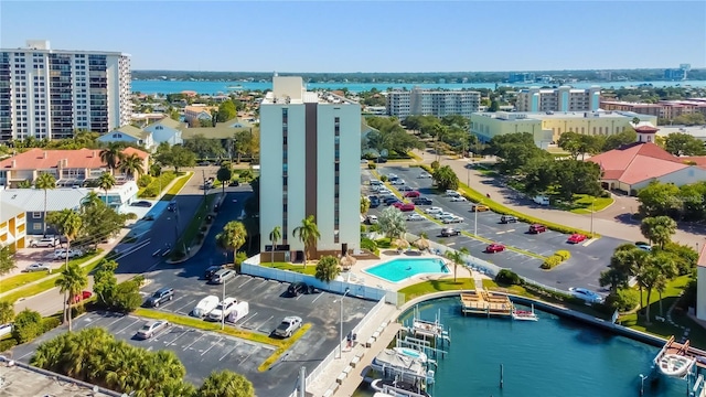 bird's eye view featuring a water view