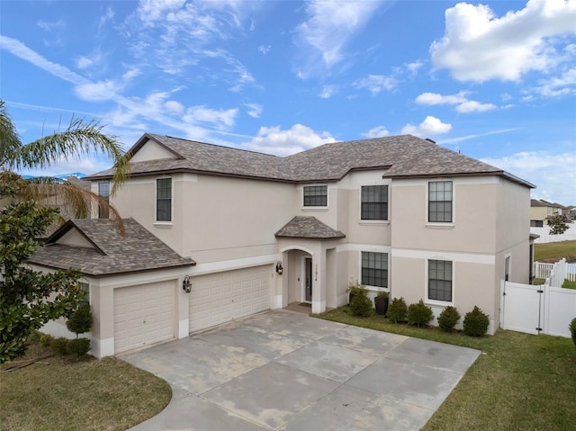 view of front of home with a front lawn and a garage