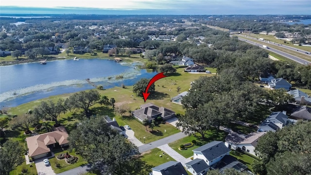 aerial view featuring a water view