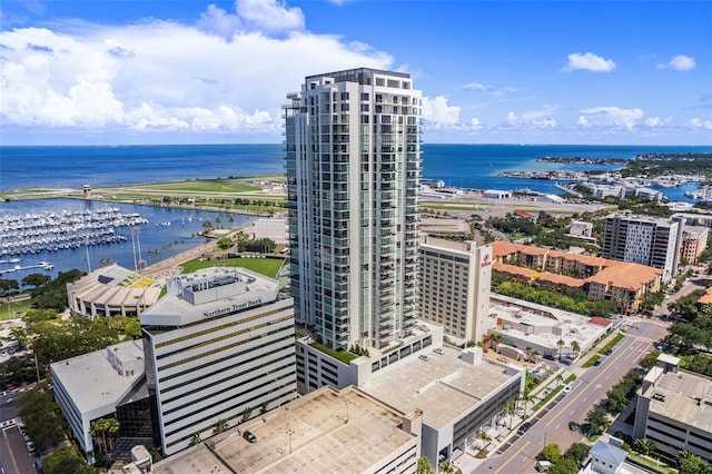 aerial view with a water view