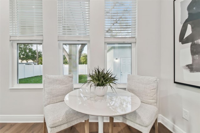 dining area featuring plenty of natural light and hardwood / wood-style flooring