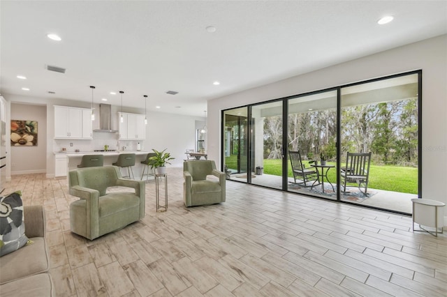 living room with light wood-type flooring