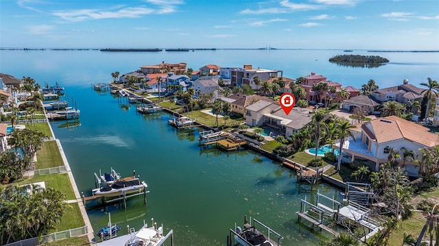 aerial view with a water view