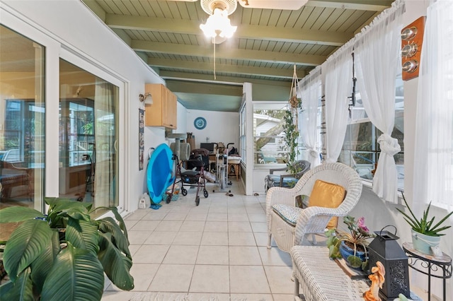 sunroom / solarium with beam ceiling