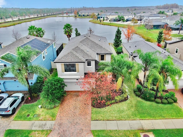 aerial view featuring a water view