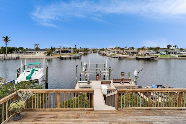 dock area with a water view