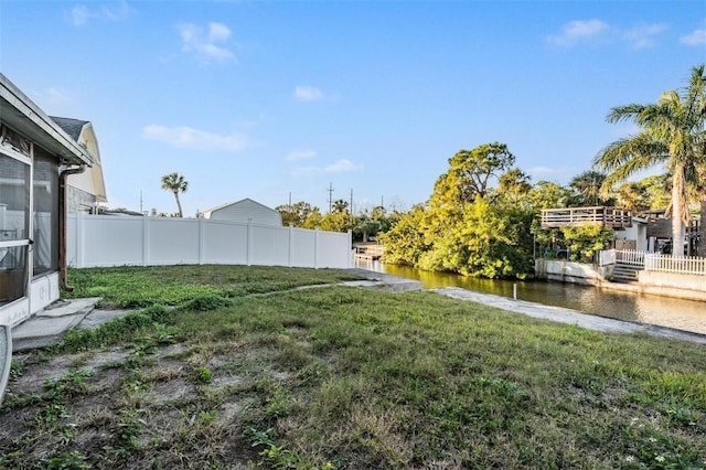 view of yard with a water view