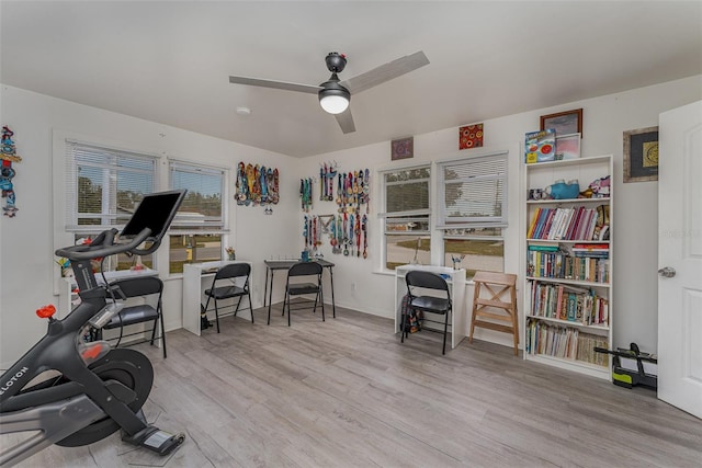 interior space featuring ceiling fan and light hardwood / wood-style floors