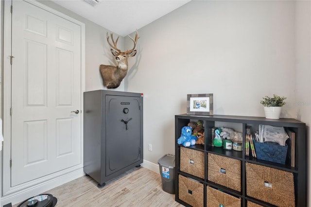 interior space with light hardwood / wood-style floors