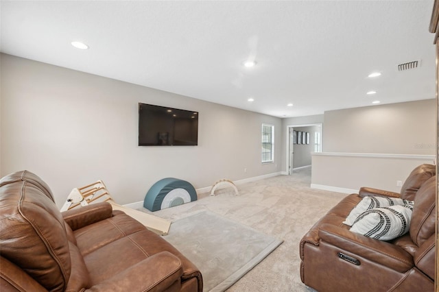 living room with light carpet