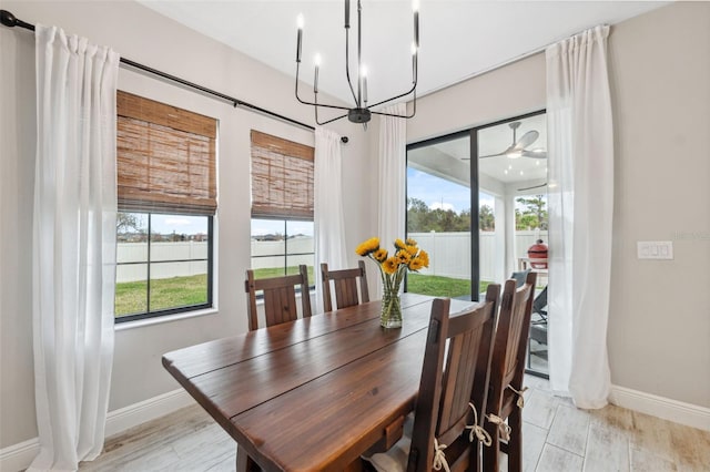 14786 Horse Trot Rd, Lithia, FL 33547 - dining room with baseboards, plenty of natural light, a chandelier, and a water view