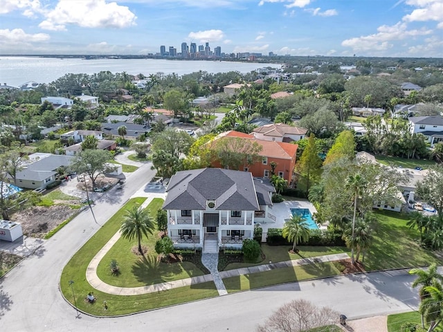 bird's eye view featuring a water view