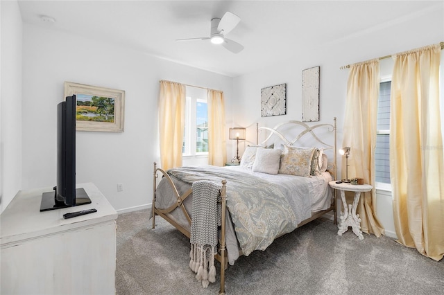 bedroom featuring ceiling fan and carpet flooring