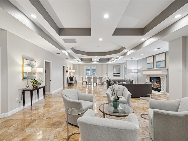 living room with a raised ceiling