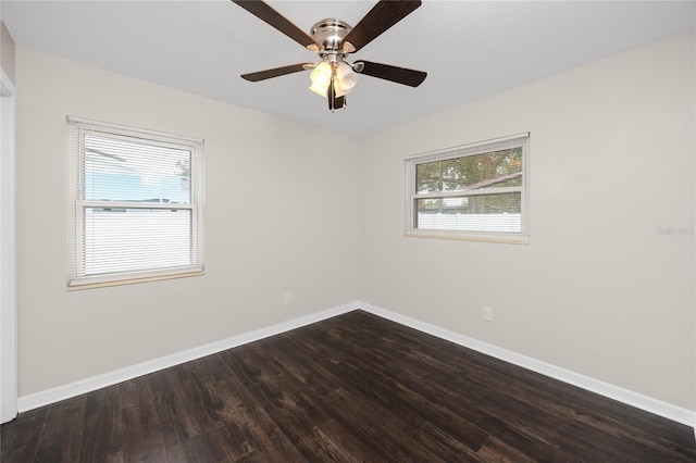 unfurnished room with hardwood / wood-style flooring and ceiling fan