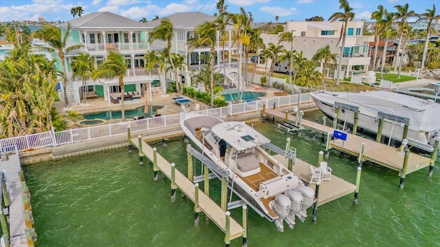 view of dock with a water view