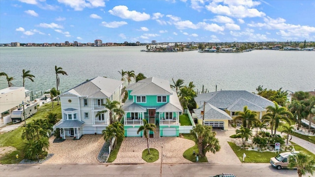 aerial view featuring a water view