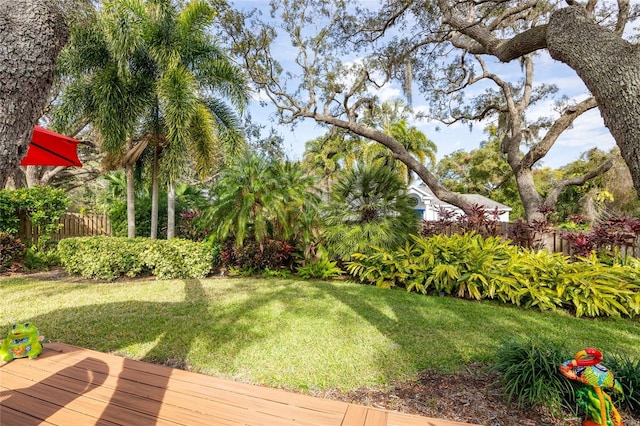 view of yard featuring a wooden deck