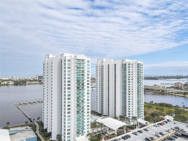 drone / aerial view featuring a water view