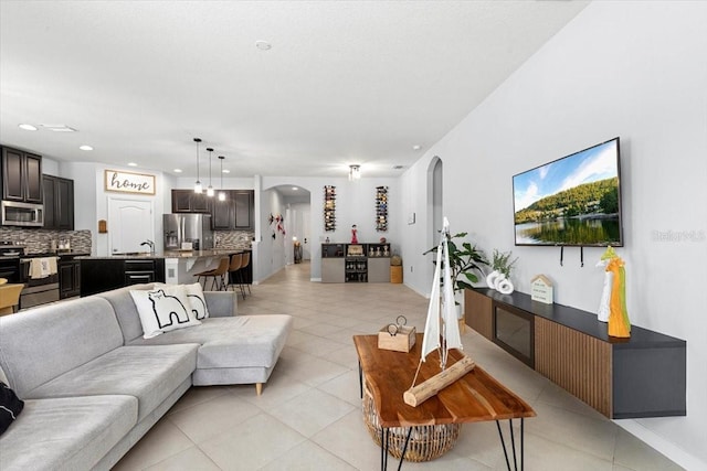 view of tiled living room