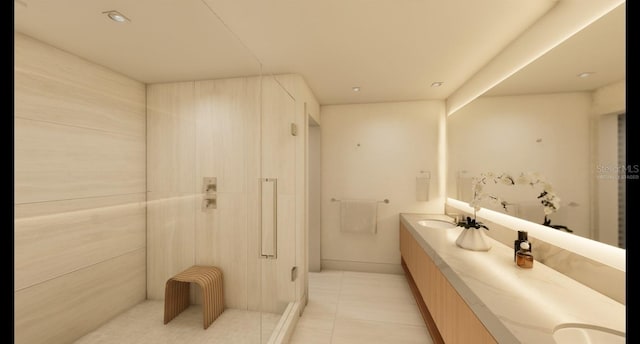 bathroom with tile patterned floors and vanity