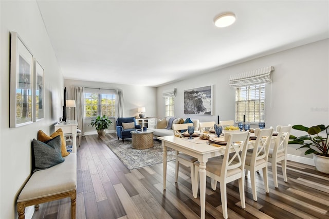 dining space with hardwood / wood-style flooring and a wealth of natural light