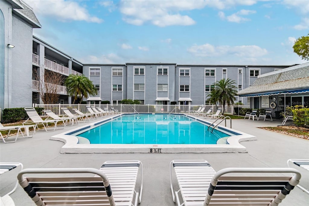 view of pool featuring a patio