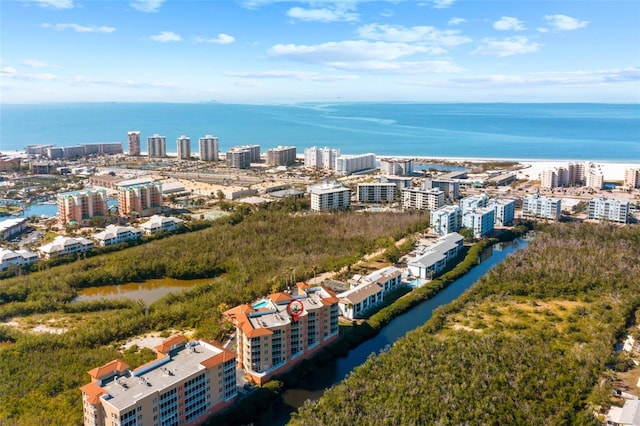 bird's eye view featuring a water view