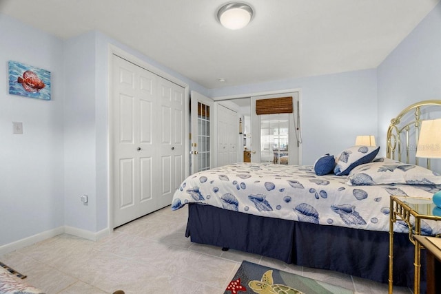 tiled bedroom with two closets