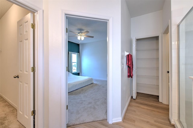 corridor with light hardwood / wood-style flooring