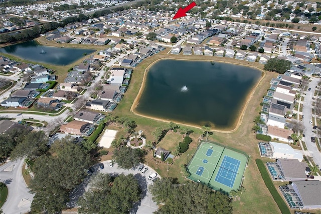 aerial view featuring a water view