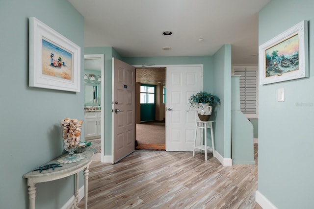 entrance foyer with light hardwood / wood-style floors